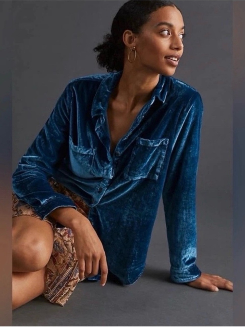 Anthropologie Pilcro Hadley Relaxed Button Down Velvet Shirt Size 14 - Picture 9 of 9